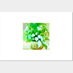 White Blossoms with Lush Foliage Posters and Art